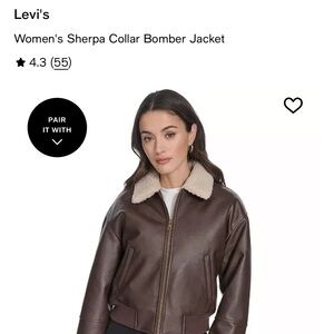 Levi's Chocolate Leather Bomber Jacket with Cream Sherpa Collar